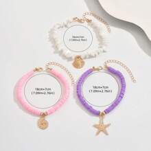 1 Peça Tornozeileira de Estilo Oceânico com Concha, Turquesa Multicamadas, Ornamentos de Pé Contas de Argila Macia Praia Estrela do Mar Cascalho para Mulheres