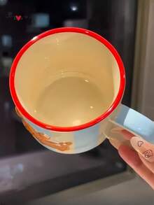 可爱手绘小狗陶瓷杯带手柄，可重复使用陶瓷咖啡杯，茶杯 - 彩色 - 查看 6