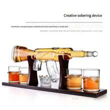1 pieza Enfriador de vino de vidrio borosilicato con forma de rifle~ Medidas: 53 cm * 8 cm, Capacidad: 800 ML ~ Con vaso con forma de bala ~ Para vino tinto ~ Botella de whisky ~ Soporte para envase de cóctel y vino