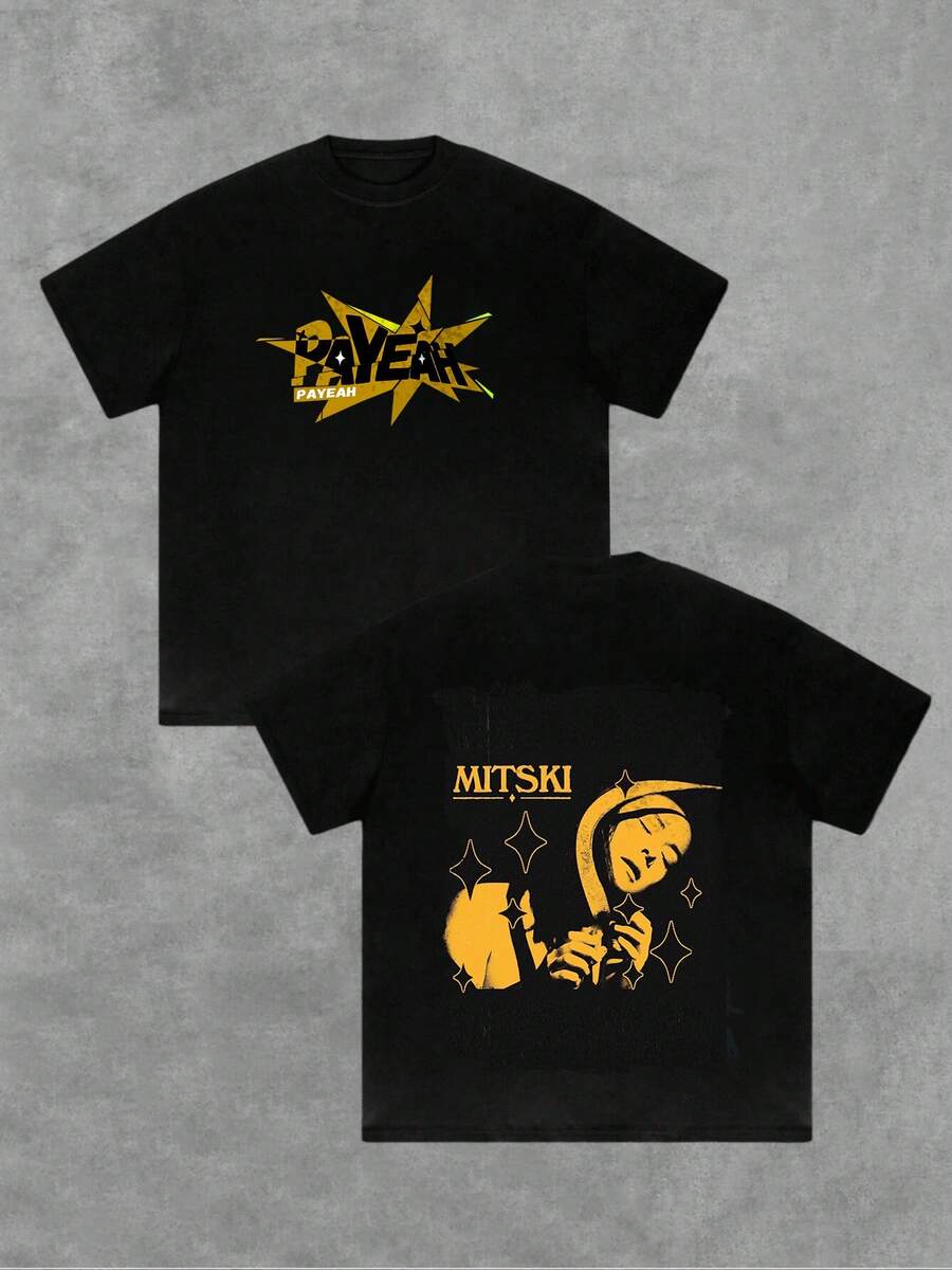 Men's Artistic MITSKI T-Shirt With Double Sided Print - màu đen - Xem 1