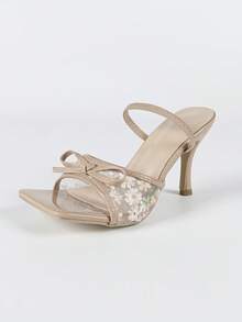 女士杏色尖头细高跟凉鞋，时尚百搭性感派对正装鞋 - 杏色 - 查看 7