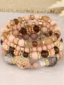 4 Pieces/Set Girls Bohemian Multi-Layer Elastic Crystal Love Tassel Simple Versatile Mother's Day Gift Bracelet