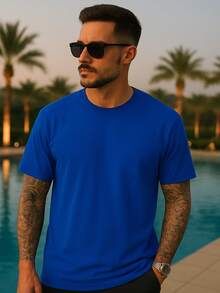Stretwaer Men's Basic T-Shirt 100% Cotton 30.1 Premium Fresh, Wide And Comfortable - Royal Blue - View 1