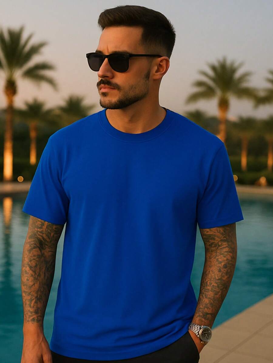 Stretwaer Men's Basic T-Shirt 100% Cotton 30.1 Premium Fresh, Wide And Comfortable - Royal Blue - View 1