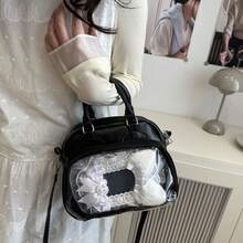 1 pièce Sac bandoulière, sac à main, cabas femme design transparent polyvalent. Sac bowling style casual grande capacité pour navette, sac à 2 compartiments pour collations - Multicolore - Voir 4