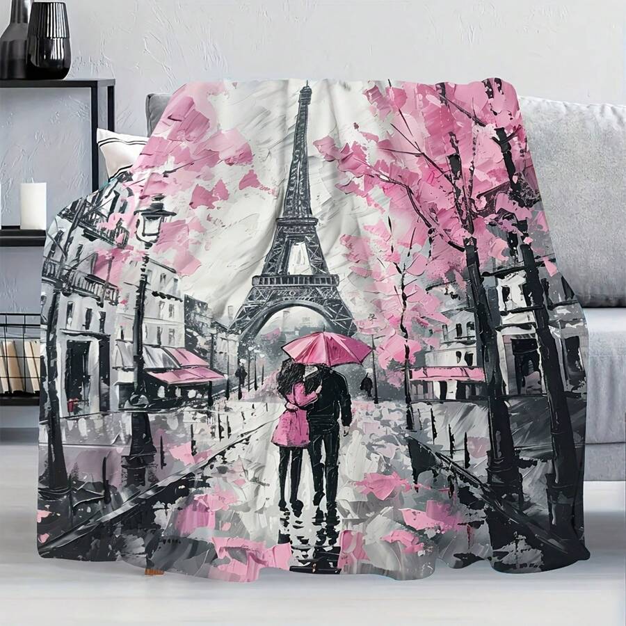 1pc Elegant Paris Eiffel Tower Blanket-Digital Printing Soft Flannel, Suitable For All Seasons - Multicolor - View 1