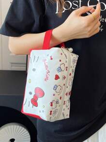 Sanrio 1 pezzo Borsa trucco di grande capacità di Hello Kitty - Organizer da viaggio portatile, ipoallergenico in nylon, con disegno cartoonesco vibrante, ideale per cosmetici e articoli di cartoleria, perfetto regalo di compleanno