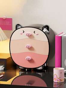Cute Cartoon Pig Cosmetic Storage Box, Multi-Functional Desktop Makeup Organizer For Bedroom Vanity, Home Decor - Multicolor - View 11