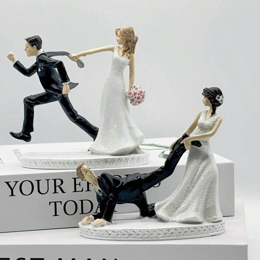 复古法式婚礼小雕像 - 浪漫新娘和新郎树脂雕塑，非常适合婚礼礼物、周年纪念和家居装饰，优雅的黑白设计，适合圣诞节和感恩节