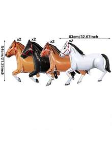 1/4/8 件金属马铝箔气球，白色、黑色、棕色、黄色马形气球，适用于牛仔派对装饰、生日派对、主题派对室内外装饰