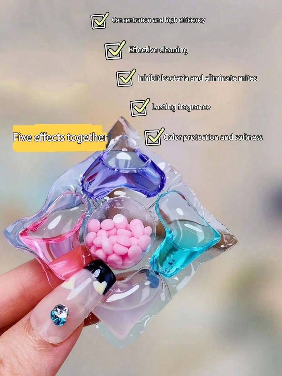 100 件五合一洗衣凝珠 - 持久留香,强力去污,护色,浓缩洗衣液,衣物柔顺剂 - 适用于洗衣机 - 粉色 - 查看 1