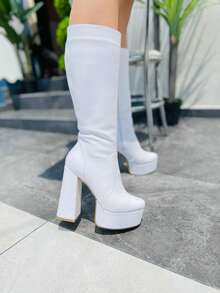 Botas modelo Karla para Dama Con Plataforma Tacón Clásicas y Formales - Blanco - Ver 2