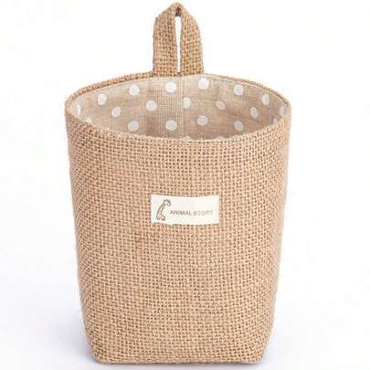 1pc Mini Jute Storage Hanging Bag, Cotton Lining, Desktop Organizer, Wall/Door Mounted Decorative Pouch