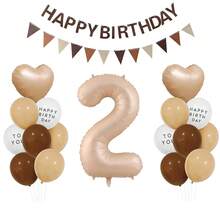 1 Set Caramel Latex Aluminum Foil Balloon Combo, 1-9 Years Old, With "Happy Birthday To You" Latex Balloon And Pennant, Suitable For Birthday Party Decoration