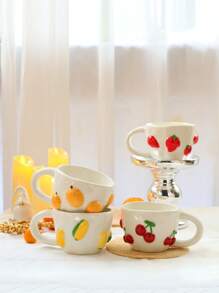 1pc 400ml Ceramic Cup With Fruit Pattern, Espresso Cup, Creative Ceramic Gift, Water Cup, Holiday Coffee Cup/Tea Cup, High-Quality Office/Home Breakfast Cup, Couple Gift Cup Back To School