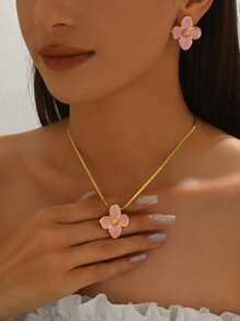 1 Set Romantic Style Colorful Accented Stainless Steel Jewelry Set, Suitable For Ladies To Wear On Engagement Or Date