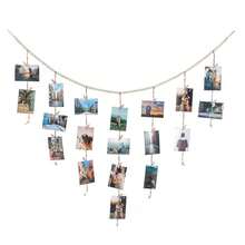 Bohemian Style Hanging Photo Display With Wooden Bead Wreath - Country Linen Wall Art For Dorm, Classroom And Bedroom | Natural Wood Frame Design, Attractive Room Decor, Perfect For Cherished Memories, Bohemian Home Decor - 彩色 - 查看 14