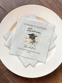 20-500pcs Custom Graduation Napkins, 3-Ply Personalized Napkins With Your Text, Class Of 2025, Disposable Beverage/Dessert Napkins For Grad Party Decor, Farewell Banquet Decor, Graduation Party Gift, Custom Cocktail Napkins - Multicolor - View 7
