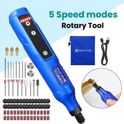 AutoFu Cordless Rotary Multi Tool Variable 5 Speed & 80 Accessory Set Mini Drill Polishing Sanding Kit Grinding Portable DIY Gift