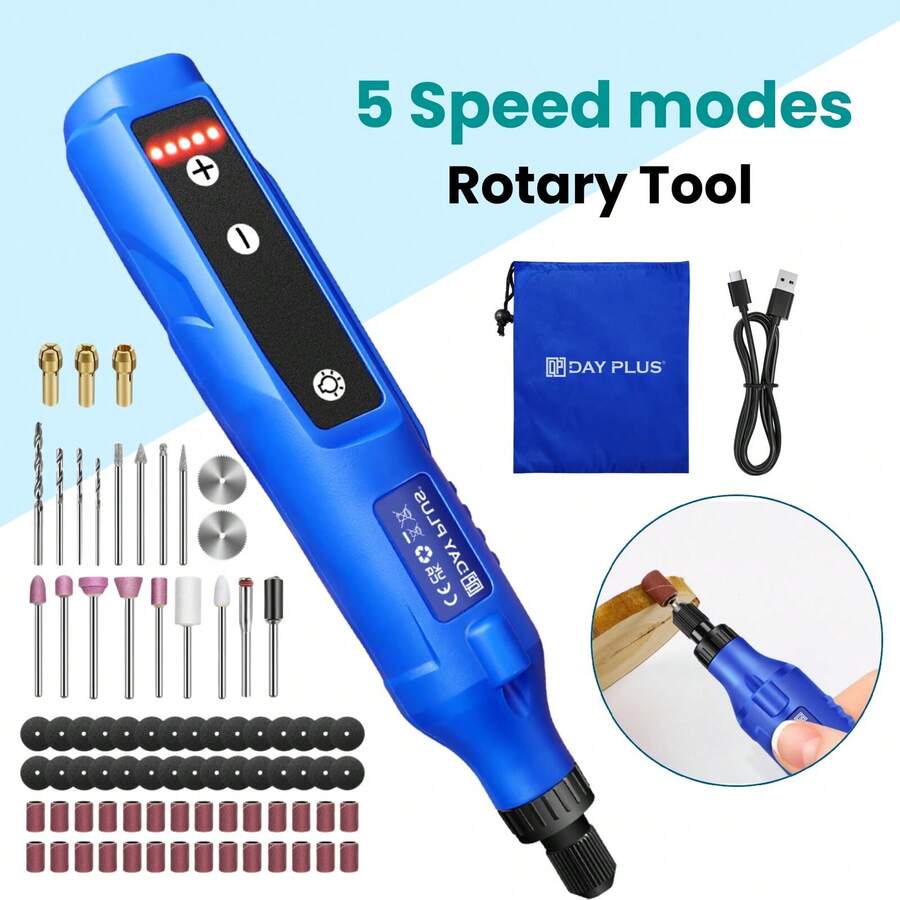AutoFu Cordless Rotary Multi Tool Variable 5 Speed & 80 Accessory Set Mini Drill Polishing Sanding Kit Grinding Portable DIY Gift - Blue - View 1