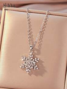 Hihho 1 Stück Halskette mit Exquisit Kubischem Zirkonia Dekor, Schneeflocke Für Frauen Für Party