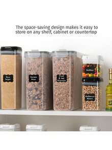 4pcs/2.5L Airtight Food Storage Containers With Lids, Plastic Kitchen Storage Containers For Spaghetti, Cereal, Pasta, Flour And Sugar ContainersHome Decor, Party Storage, Christmas Storage, New Year Storage - 黑與白 - 查看 4