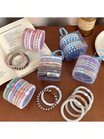 Set de 8 piezas de Coleteros/Scrunchies minimalistas y elegantes, alta elasticidad sin daño al cabello, accesorios de moda para coleta para mujeres, sujetadores de cabello, cuerda para el cabello, diademas para gimnasio y deporte