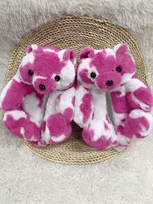 Fun And Cute Teddy Bear Warm Shoes Indoor Home Bear Shoes - 玫紅乳牛 - 查看 2