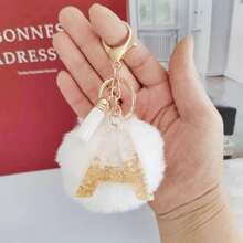 Christmas Festival Gifts Home Decorations-White Initial Letter Keychain With Soft Fluffy Fur Ball Pom-Pom Women Sweet Bag Purse Charm A-Z 26 Letter Pendant