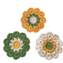 Cute Flower Cup Mat/Placemat, Crochet Heat Insulation Pad, Handmade Yarn Bowl Crochet Set