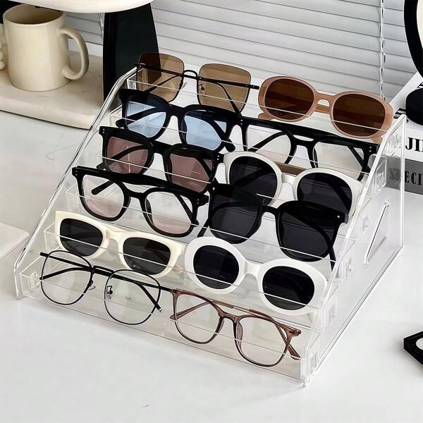 1 pièce Échelle de rangement de lunettes de mode en acrylique transparent, boîte de rangement et d'affichage de lunettes transparente, support de collection de lunettes, support d'accessoires | Solution d'affichage de lunettes | Étagère en cristal clair | Design transparent