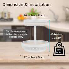 2 Tier Fruit Basket Mesh Fruit Bowl - Basket Stand Fruits Vegetables Bread Snacks (Black)-Cll - White - View 2