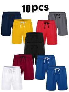 10-Piece Sports Quick Drying, Men's Sports Shorts Set, Colorful Multi Piece Shorts, Casual Knitted Fabric, Suitable For Gym, Hiking, Running, Basketball, Beach, Outdoor Activities, Sports - With Pockets - 寶藍色 - 查看 1