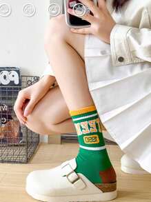 5 Pairs Fashion Nordic Romantic-Pastoral Lovely-Sweet Breathable (Functional) Soft Warm Knitted Mid-Calf Socks, Suitable For Spring/Summer, Autumn/Winter