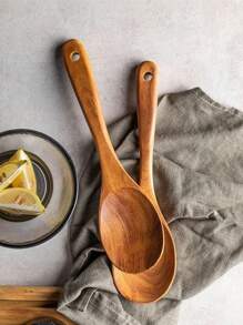 1 pièce/set, cuillère à salade/cuillère à riz/cuillère à mélanger/fourchette à salade/spatule/cuillère égoutter/cuillère à soupe/spatule-ciseaux/pince à pain/cuillère égoutter/cuillère de cuisine en bois d'acacia. Convient pour la cuisine.