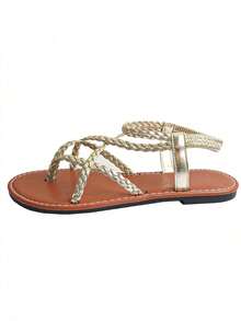 planare Women's Fashionable Elegant Gold Flat Slip-On Sandals, Suitable For Casual, Party, Date, Daily Commute, Stable And Comfortable Wear - Gold - View 9