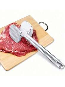 1pc Stainless Steel Meat Tenderizer, Double-Sided Meat Hammer, Steak Hammer, Kitchen Utensil, Meat Tenderizing Tool, Suitable For Picnics, Travel, Camping, Barbecues - Metal Material