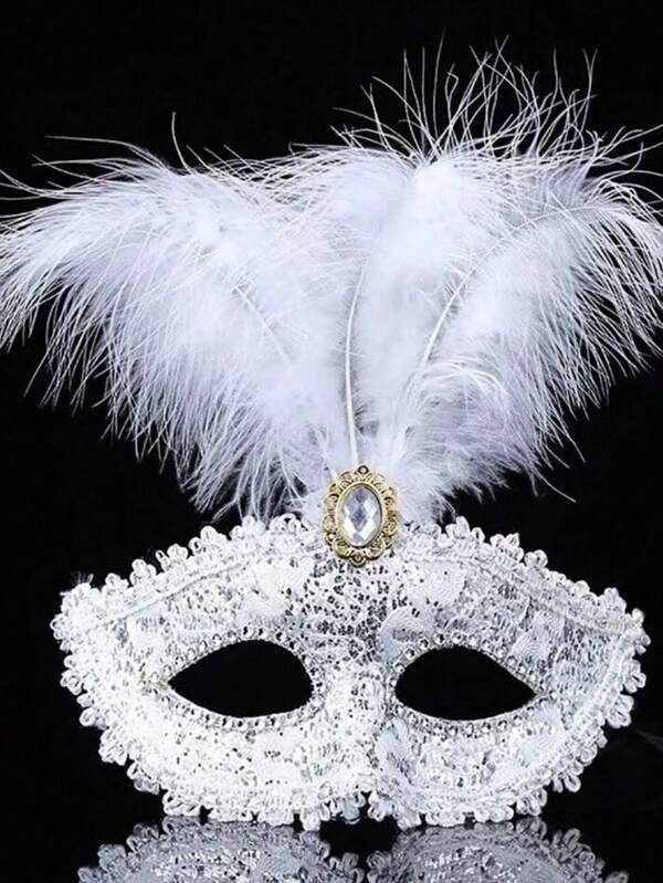 1 pieza Máscara de encaje para mascarada, máscara de disfraz de fiesta, máscara de boda y carnaval, máscara facial personalizada, decoraciones de escenario, máscara de encaje sexy para mujer de media cara con plumas (estilo/color de la máscara aleatorio, adhesivo DIY, puede tener algunos rastros, impresión offset)