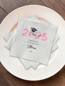 20-500pcs Custom Graduation Napkins, Personalized Napkins With Your Text, Class Of 2025, Disposable Beverage Dessert Napkins For Grad Party Decor, Graduation Party Gift, Custom Cocktail Napkins