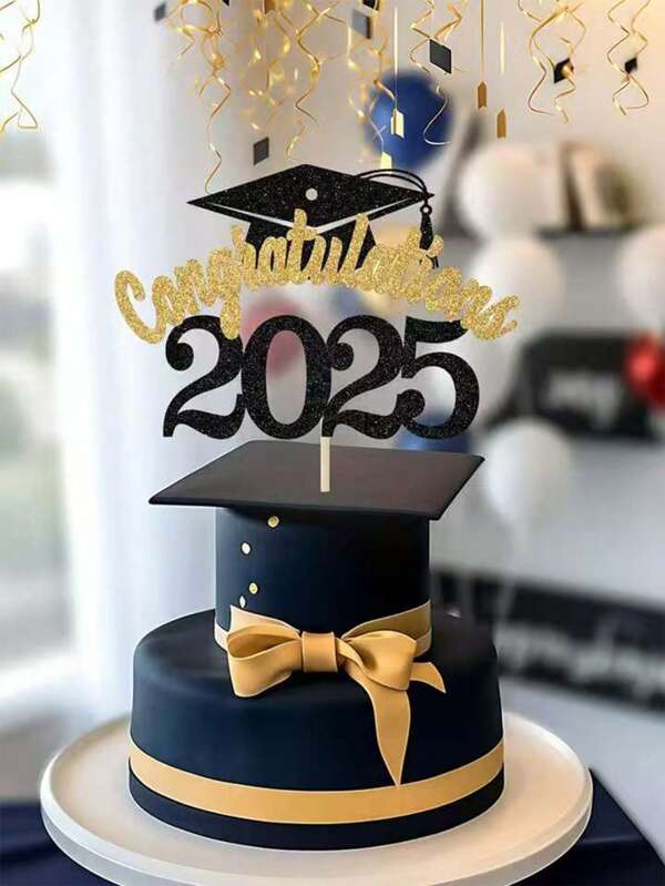 1pc 2025 Graduation Cap And Diploma Certificate Cake Topper Decoration, Suitable For 2025 Graduation Party Theme Cake