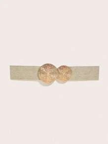 1 Stück beige elastischer gestrickter Taillengürtel mit rundem Metallschnallenverschluss, geeignet für Kleider, Röcke, Hemden für tägliche Dates, Partys, Reisen im Sommer, Schule im Herbst, Herbst, Halloween