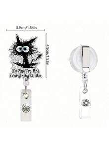 1 件/2 件/3 件 It's Fine 可伸缩银色闪光徽章卷轴带夹子，有趣的黑猫身份证徽章夹礼物，适合护士医生办公室工作人员社会工作者猫爱好者、学校用品、返校