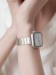 1 件女式竹节不锈钢表带，适用于 Series 10、9、8、7、6、5、4、3、2、1、SE，适合 38 毫米、40 毫米、41 毫米、42 毫米、44 毫米、45 毫米、46 毫米、49 毫米，配有长度调节工具 - 彩色 - 查看 9