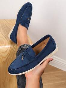 Giày lười nam, mũi tròn, thời trang xuân/hè 2025 mới, giày công sở trang trọng đa năng, phong cách Anh, đế mềm thoáng khí, thủ công, size lớn 43-46 - Xanh đậm - Xem 3