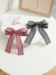 1pc Plaid Bow Decor Hairclip Accessory For Women, Suitable For Daily Use