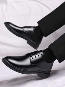 男士系带正式商务休闲婚鞋，全新设计 - 黑色 - 查看 5