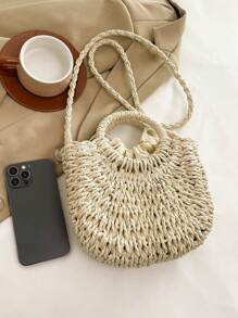 Straw Woven Crossbody Shoulder Bag Daisy Decor Handmade Small Purse Handbag Bohemia Summer Bag