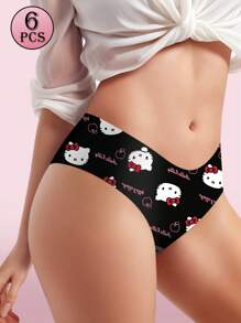 Sanrio 6 Stücke nahtlose Slip-Unterhosen für Frauen mit Sanrio Kitty Katzen Motiv, niedrig geschnitten