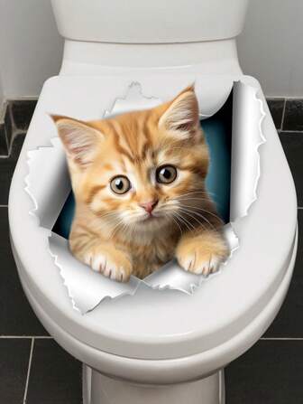 2024 New Arrival Cute Cat Shaped Toilet Sticker Bathroom Decoration Self-Adhesive Wall Paper