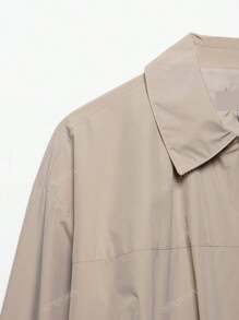 Plain Color Pleated Loose Short Jacket, Suitable For Spring & Autumn